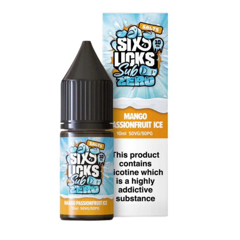Mango Passionfruit Ice Nic Salt E-Liquid by Six Licks Sub Zero only 99p